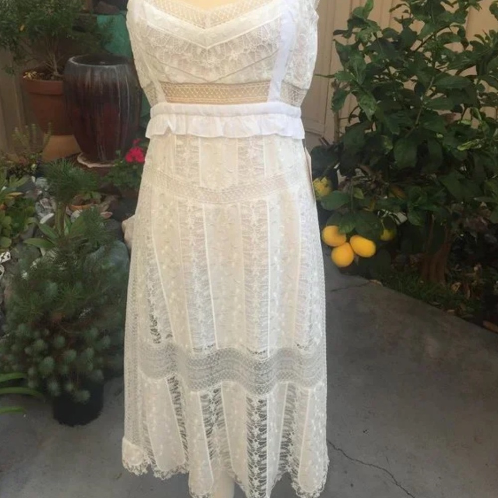 For Love & Lemons Gabrielle Midi Dress lace white Ivory medium - Picture 9 of 13